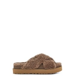 UGG Slippers-Fuzz Sugar Cross Slide, Hickory