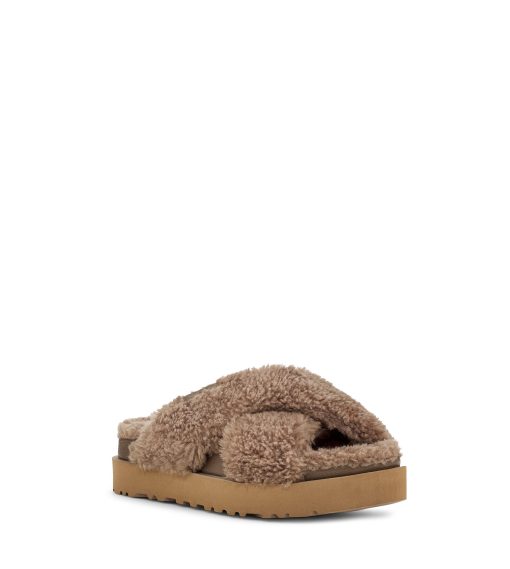 UGG Slippers-Fuzz Sugar Cross Slide, Hickory