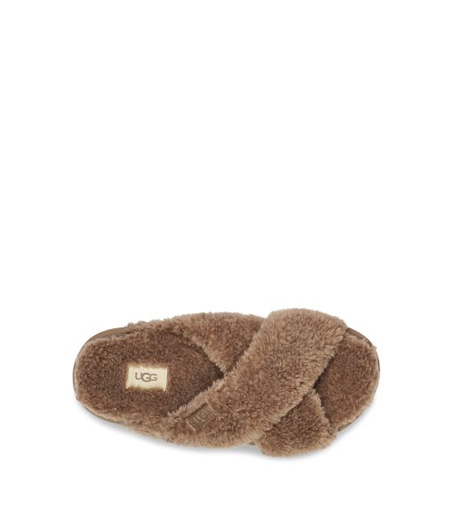 UGG Slippers-Fuzz Sugar Cross Slide, Hickory