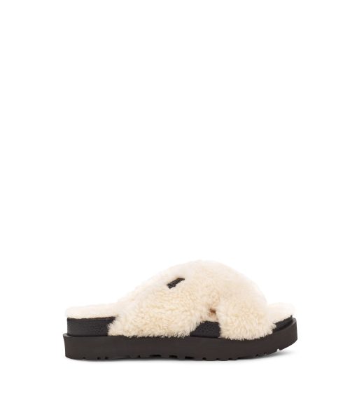 UGG Slippers-Fuzz Sugar Cross Slide Natural / Black