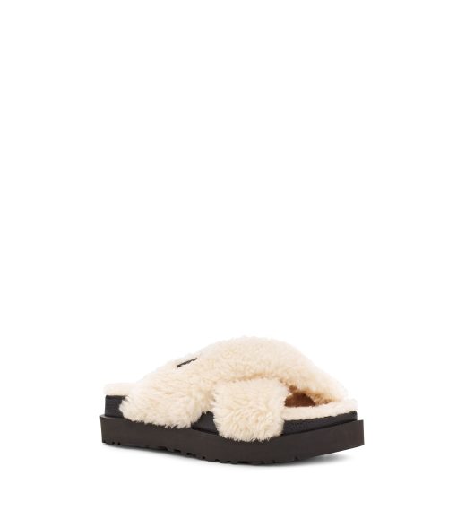 UGG Slippers-Fuzz Sugar Cross Slide Natural / Black