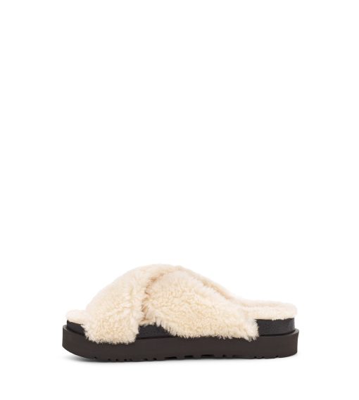 UGG Slippers-Fuzz Sugar Cross Slide Natural / Black