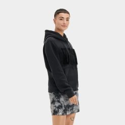 UGG RTW Collection-Rey Fuzzy Logo Hoodie Black