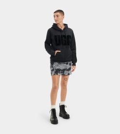 UGG RTW Collection-Rey Fuzzy Logo Hoodie Black