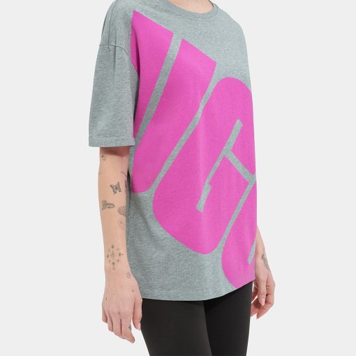 UGG RTW Collection-Jacqueline Logo Tee Grey Heather / Taffy Pink