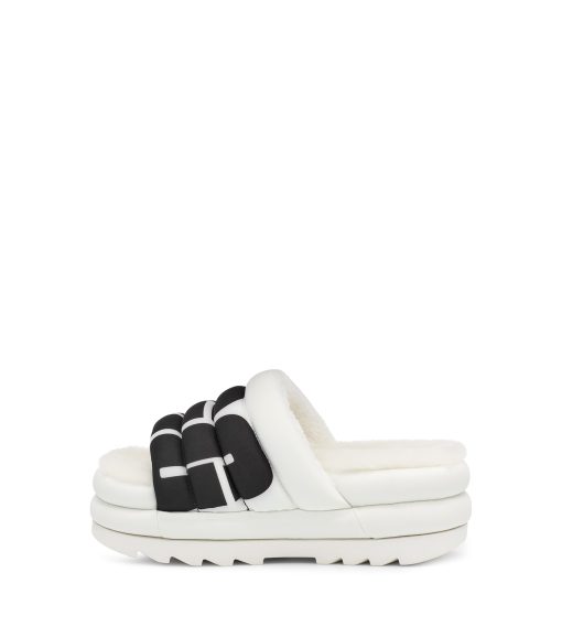 UGG Sandals & Slides-Maxi Slide Logo White