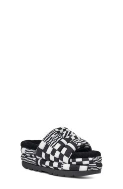 UGG Slippers-Puft Slide Checks, Black / White